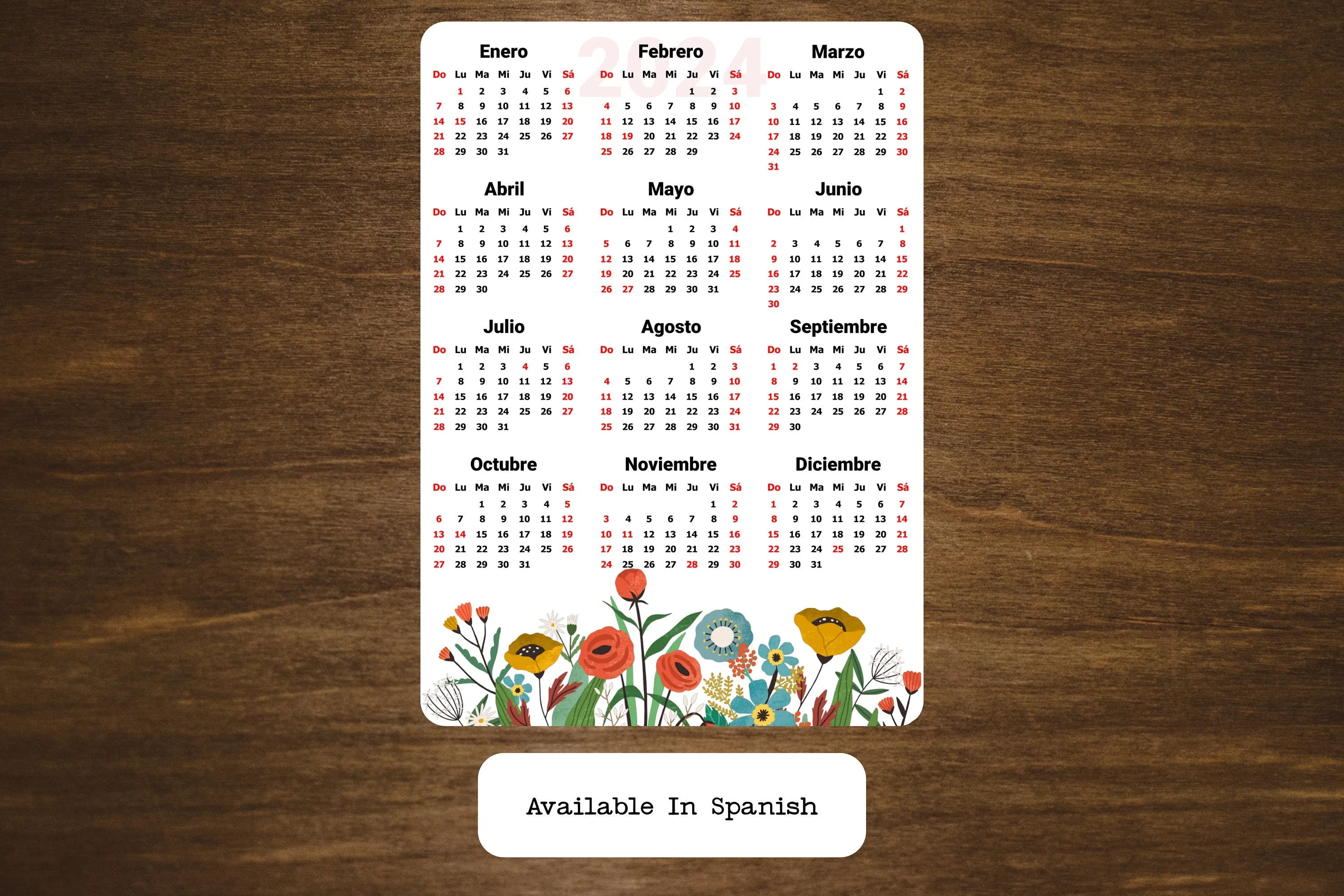 Year At A Glance Calendar Sticker - Wildflowers Design