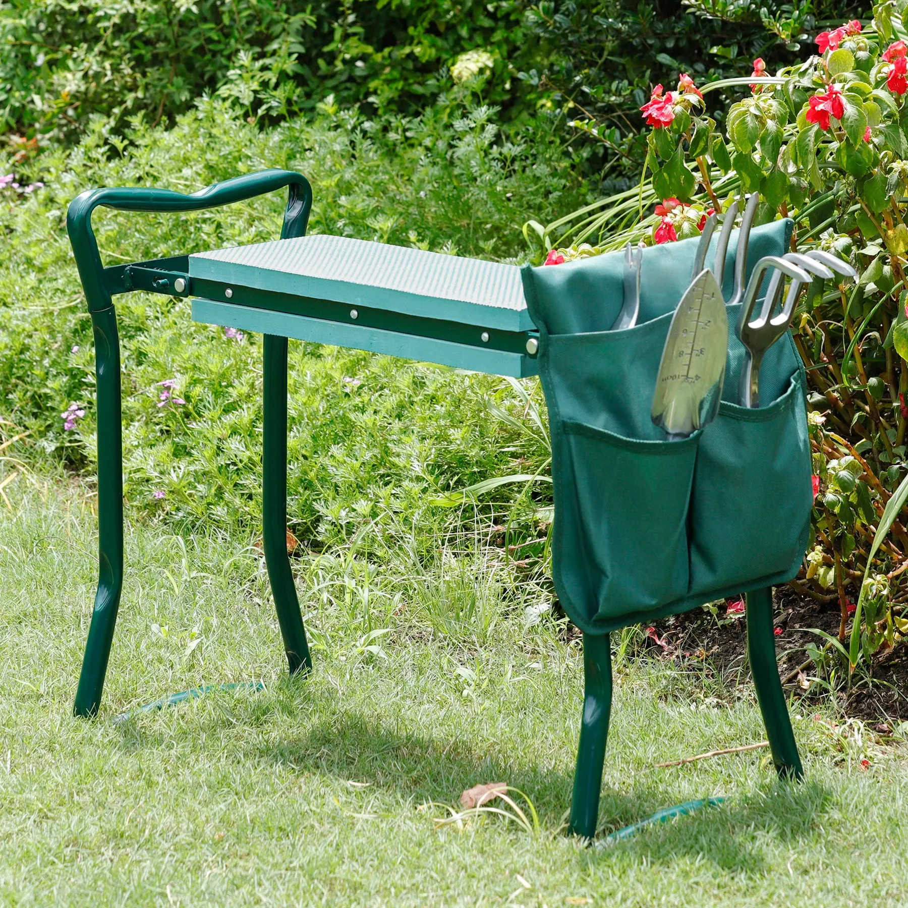 ZENY Folding Garden Kneeler Bench Seat w/Kneeling Pad and Tool Pouch (Green)