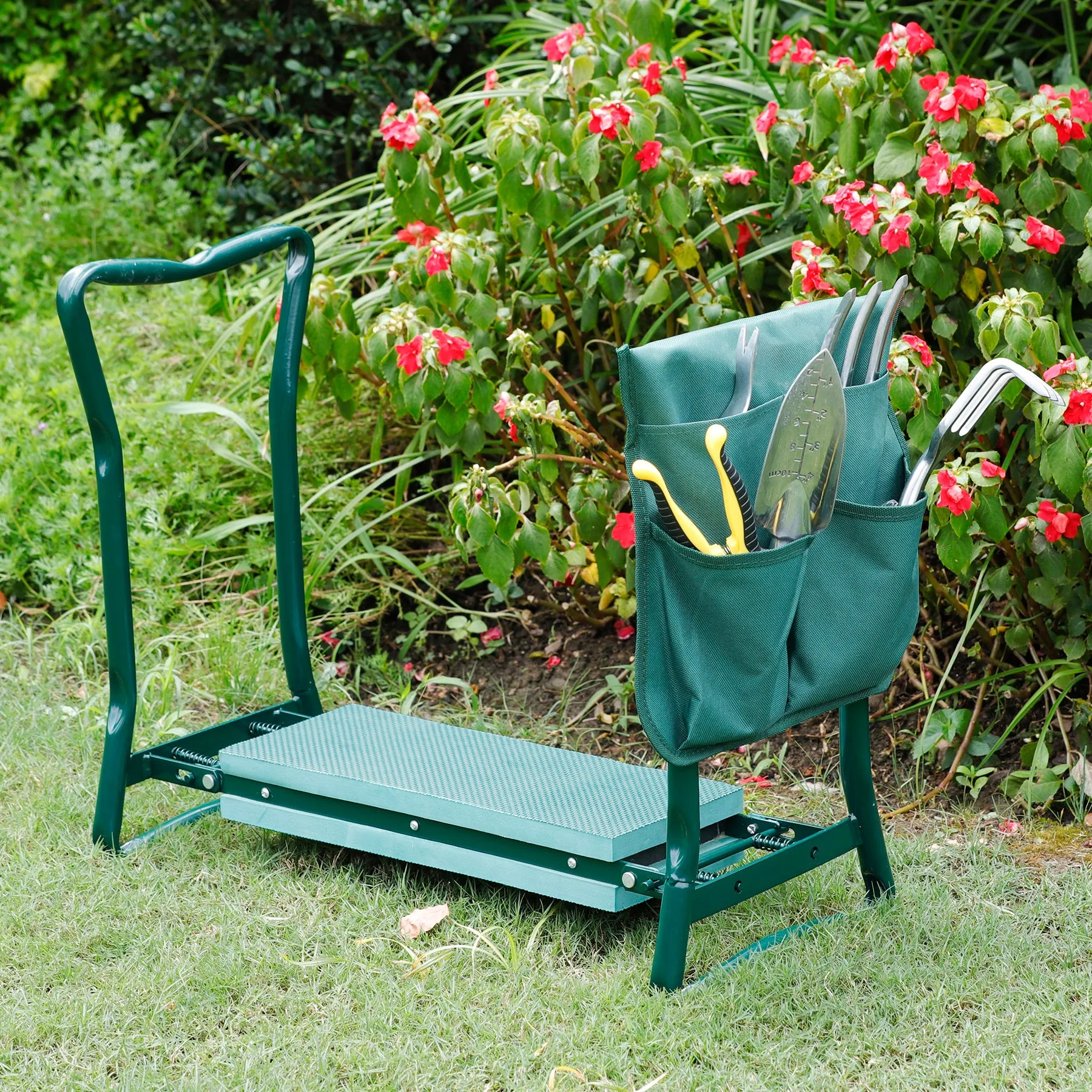 ZENY Folding Garden Kneeler Bench Seat w/Kneeling Pad and Tool Pouch (Green)